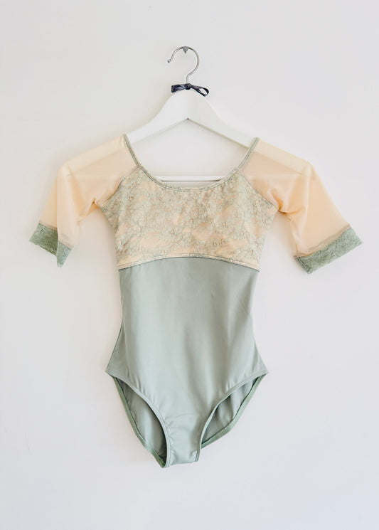 3/4 Sleeve Leotard with Embroidered Bust - Sage - THE COLLECTIVE DANCEWEAR3/4 Sleeve Leotard with Embroidered Bust - SagemLeotardTHE COLLECTIVE DANCEWEAR