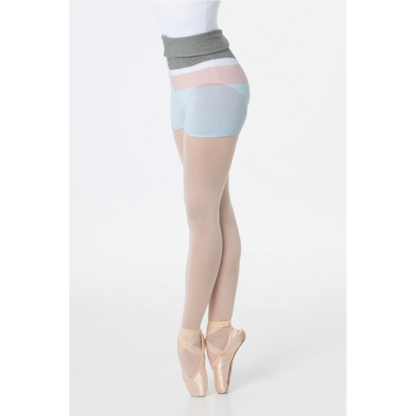Intermezzo knitted unisex warm up shorts for ballet and dance in pink, grey, blue and white from The Collective Dancewear