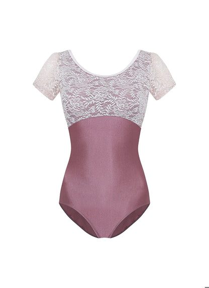 Alice lace cap sleeve leotard in antique pink from Olivine Sold by The Collective Dancewear