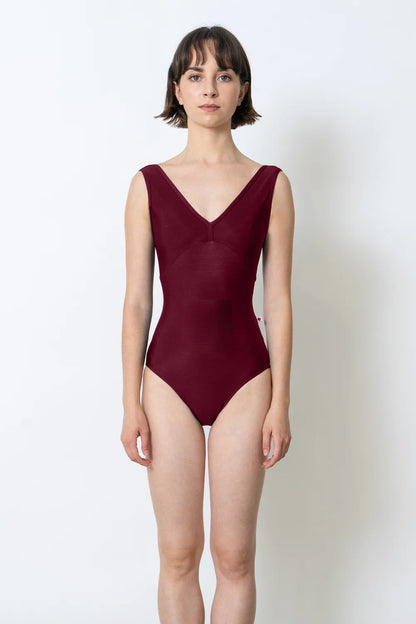 Yumiko Alicia V Neck Leotard - Burgundy
