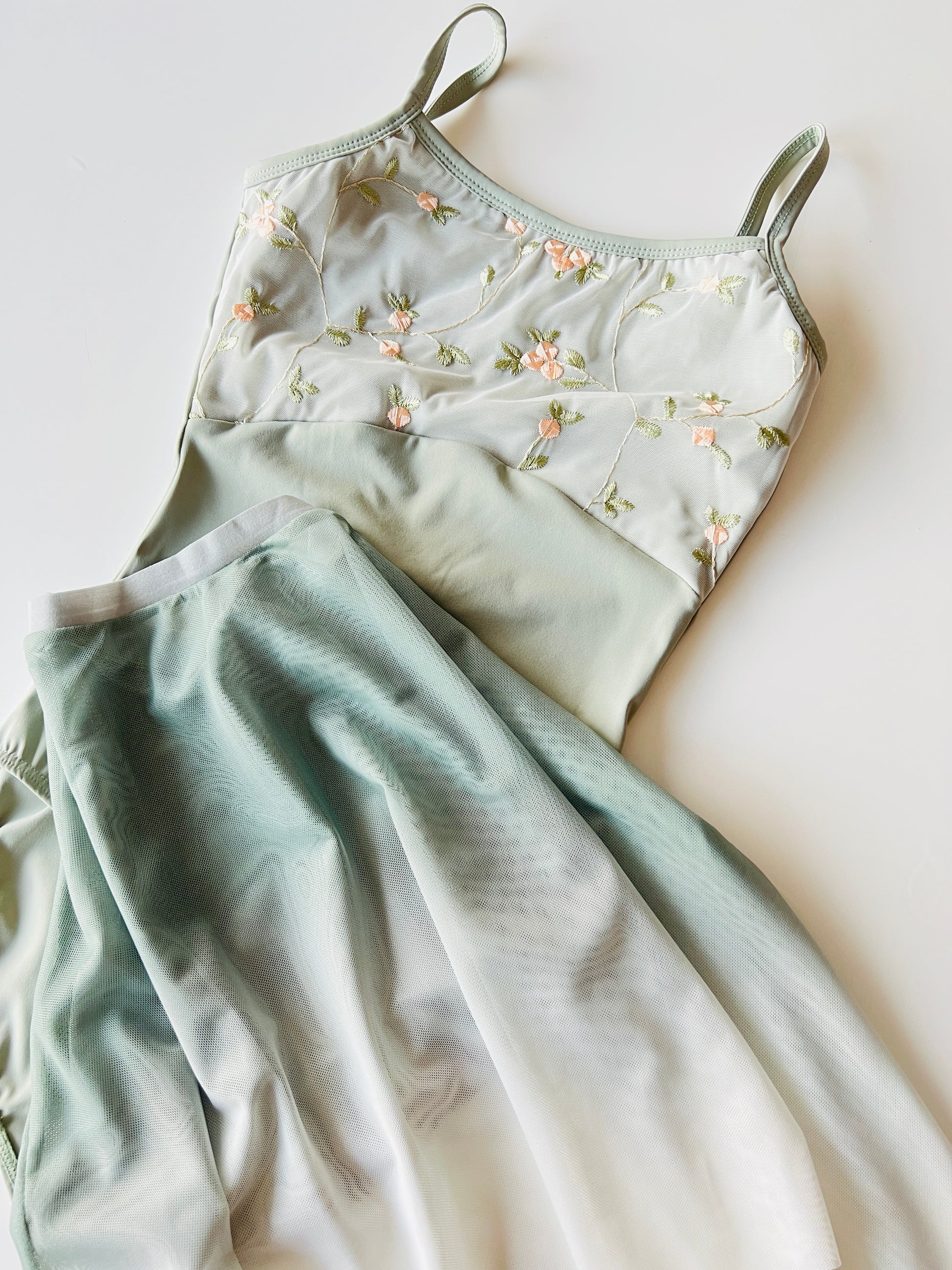 Long Practice Skirt Mesh - Ombre Green ballet skirt The Collective Dancewear