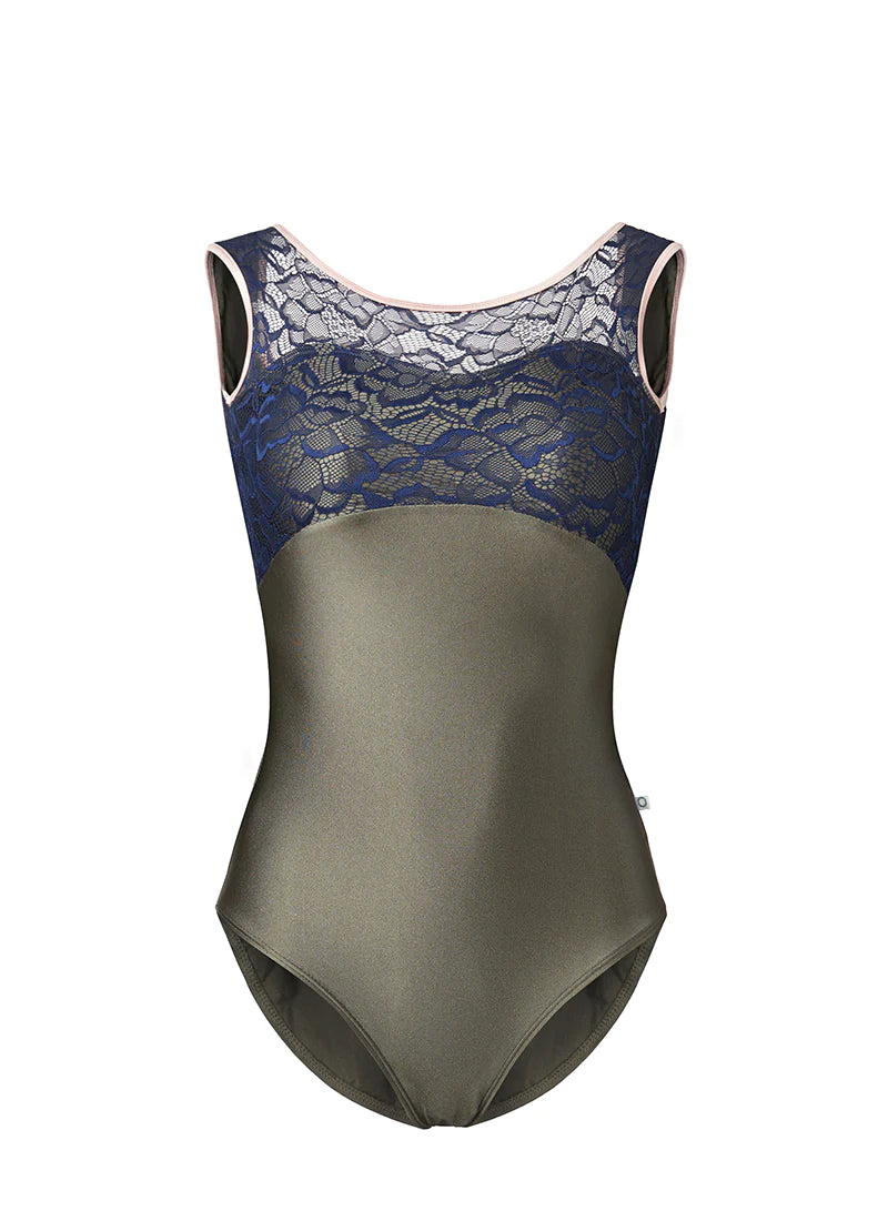 Chloe Cap Sleeve Lace Leotard in Khaki and Navy from Olivine and sold by The Collective Dancewear