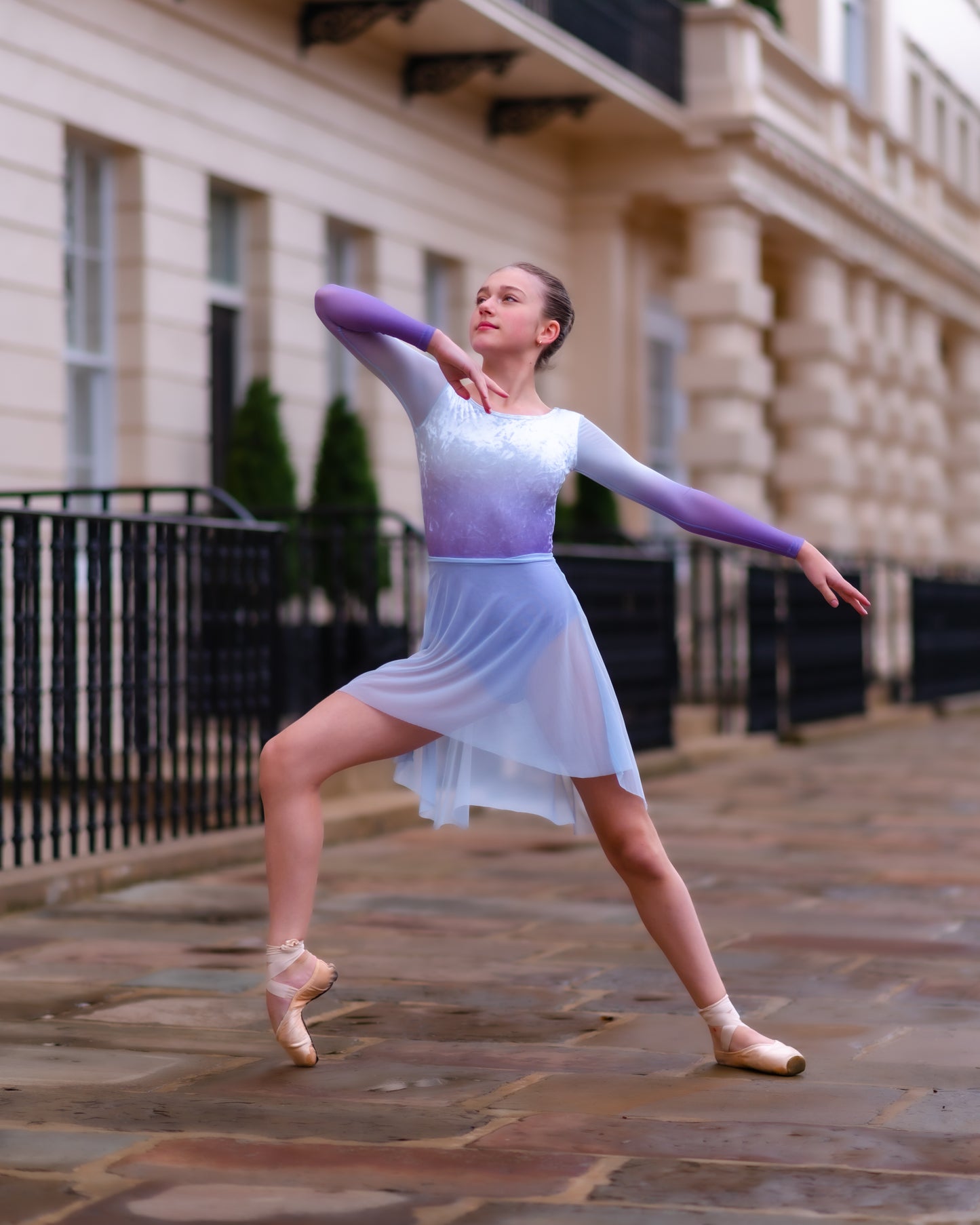 Ombre velour leotard duck Lilac / Ice blue from The Collective Dancewear photo: Jon Raffoul