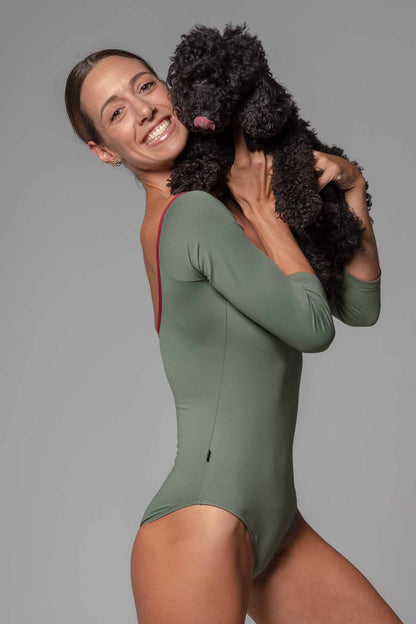 Diverso The Squared Long Sleeve Leotard - Olive & Bordeaux