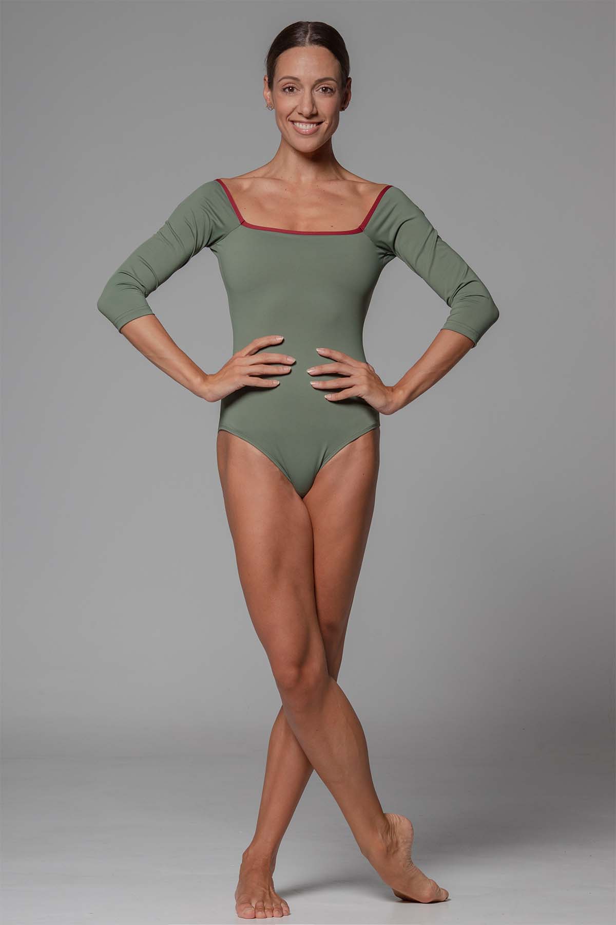 Diverso The Squared Long Sleeve Leotard - Olive & Bordeaux