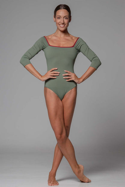 Diverso The Squared Long Sleeve Leotard - Olive & Bordeaux
