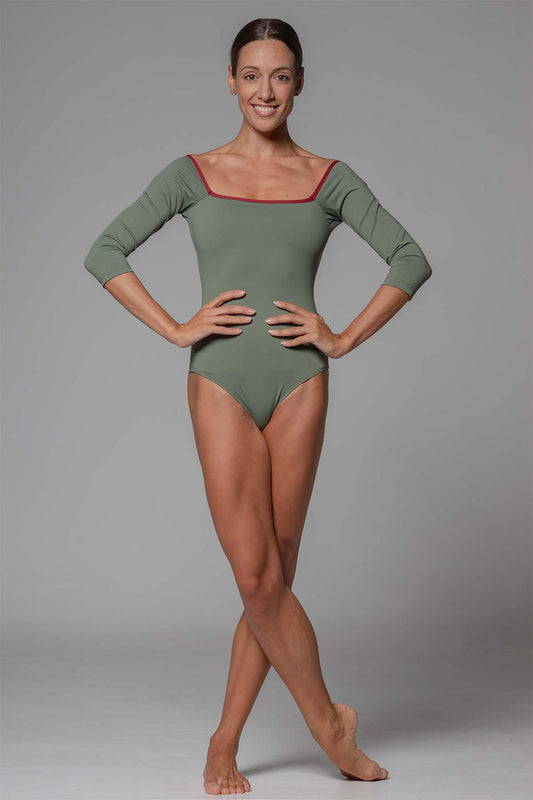 Diverso The Squared Long Sleeve Leotard - Olive & Bordeaux