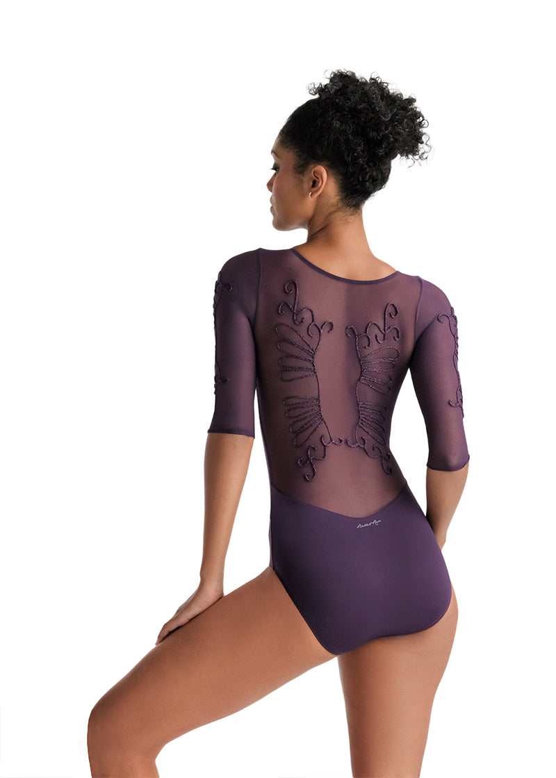 Ballet Rosa Ember - Embroidered Back 3/4 length Sleeve Leotard- Viola by The Collective Dancewear