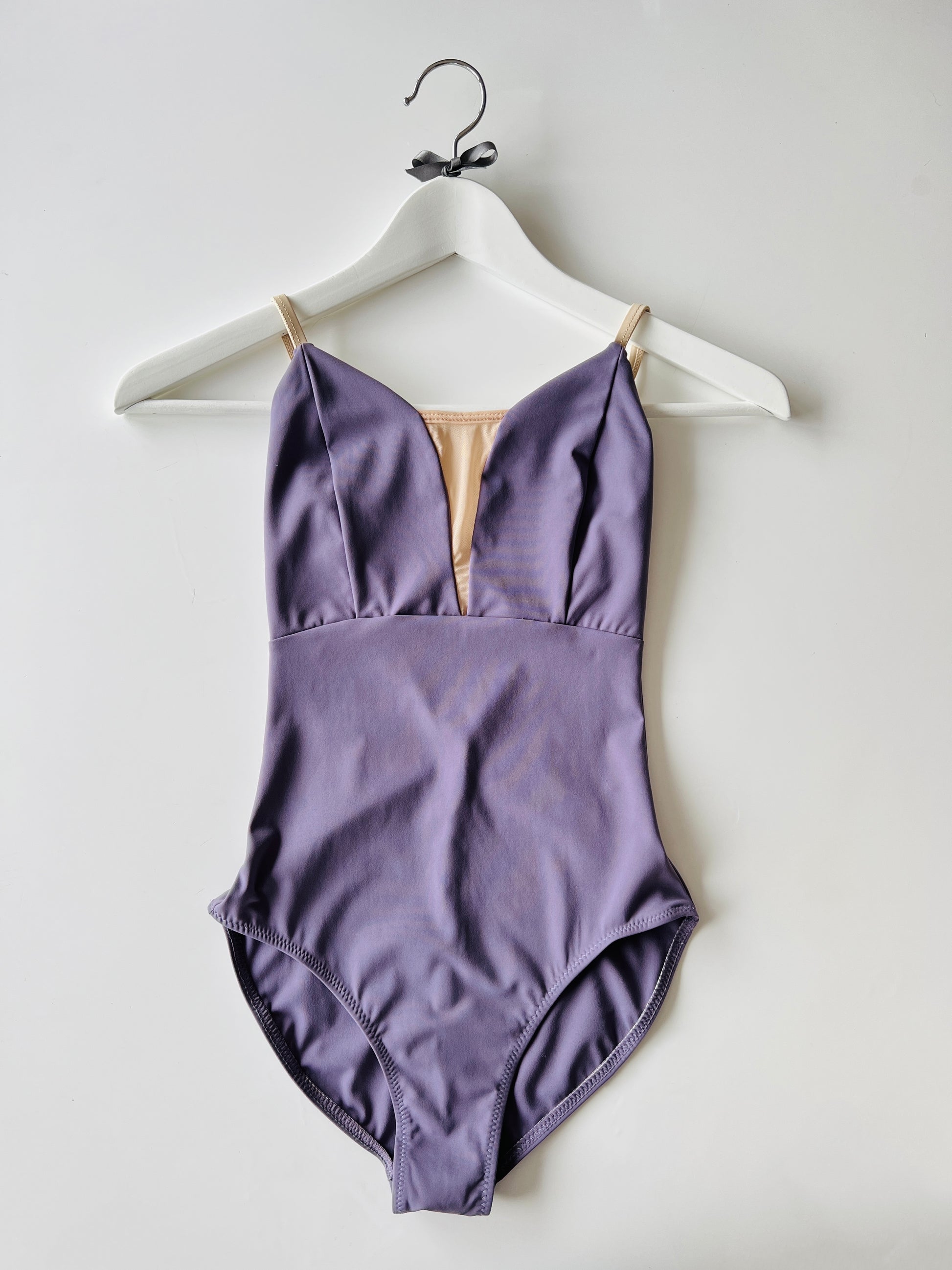 V mesh camisole ballet leotard in purple from The Collective Dancewear 