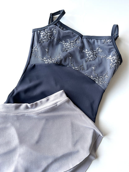 Navy blue camisole embroidered ballet leotard from the Collective Dancewear 