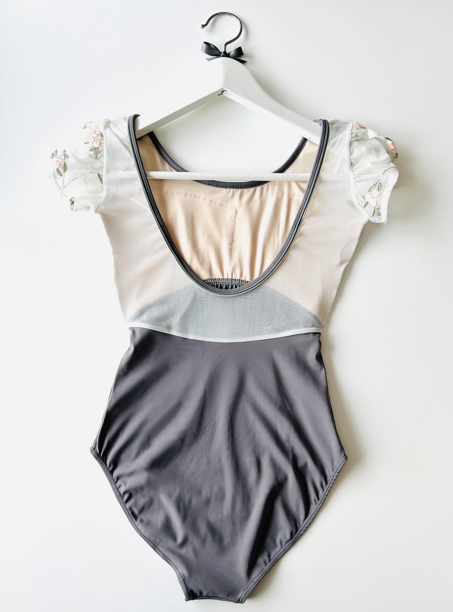 Rose embroidered ballet dance leotard in grey from The Collective Dancewear