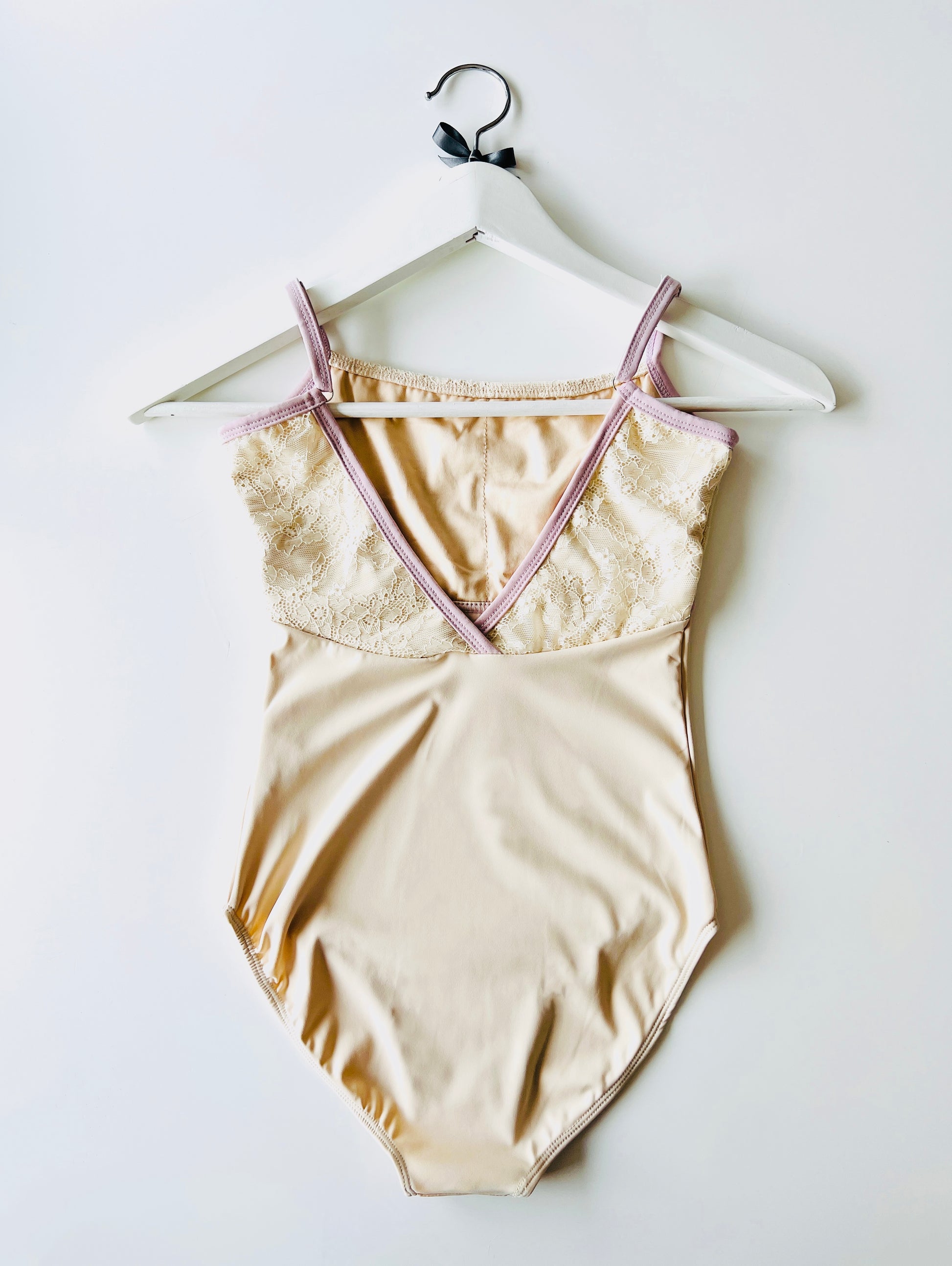 Lace top ballet leotard in cream and contrasting lilac from The Collective Dancewear