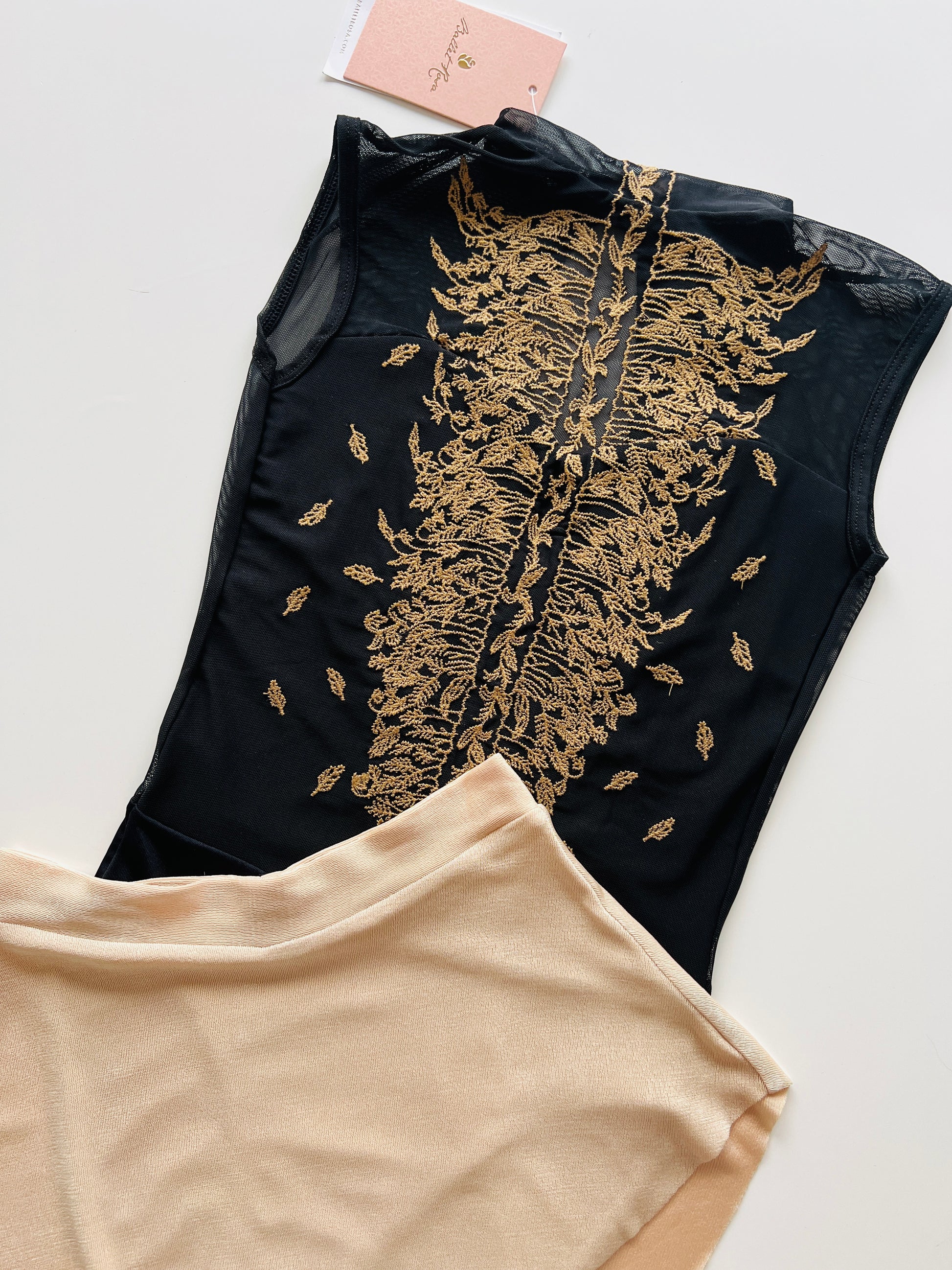 Harper leotard in gold with Bullet Pointe skirt in Drift from the Collective Dancewear