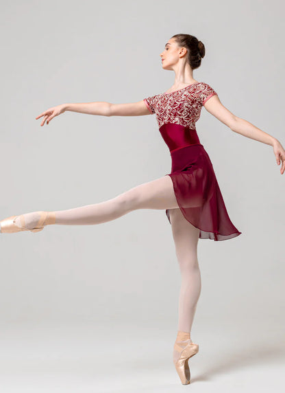 Hera Cap Sleeve Lace leotard - Red from Olivine and sold by The Collective Dancewear