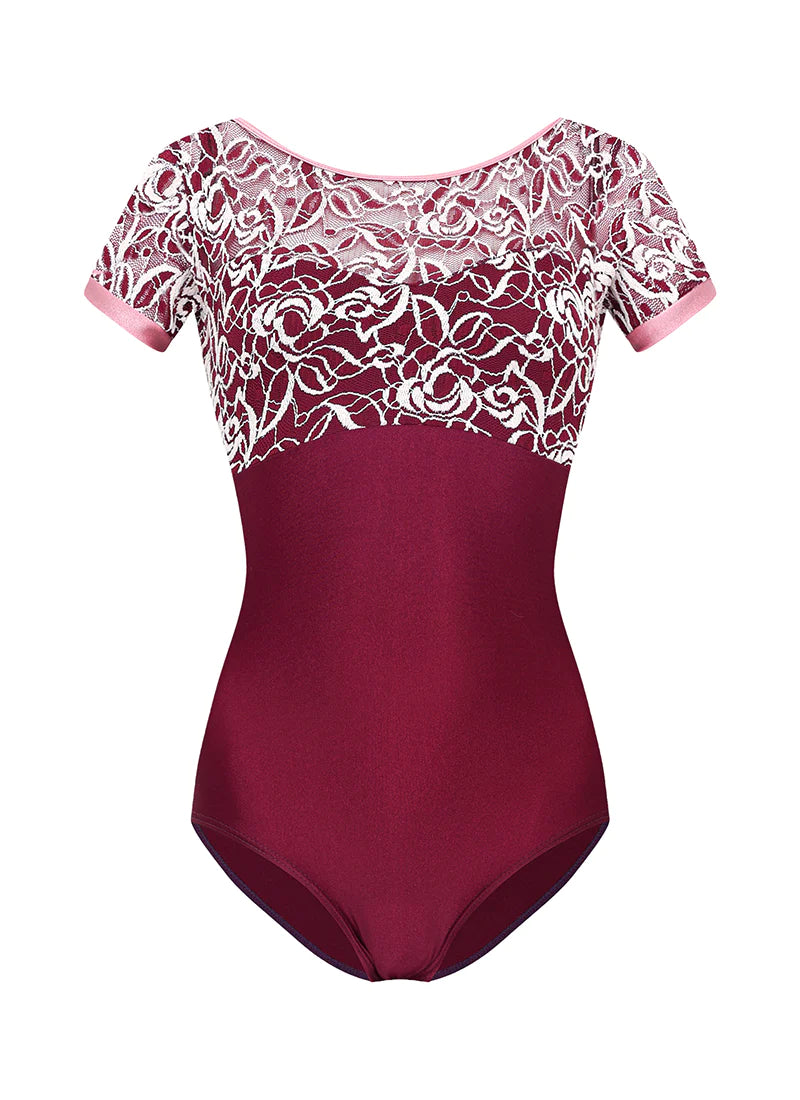 era Cap Sleeve Lace leotard - Red from Olivine and sold by The Collective Dancewear