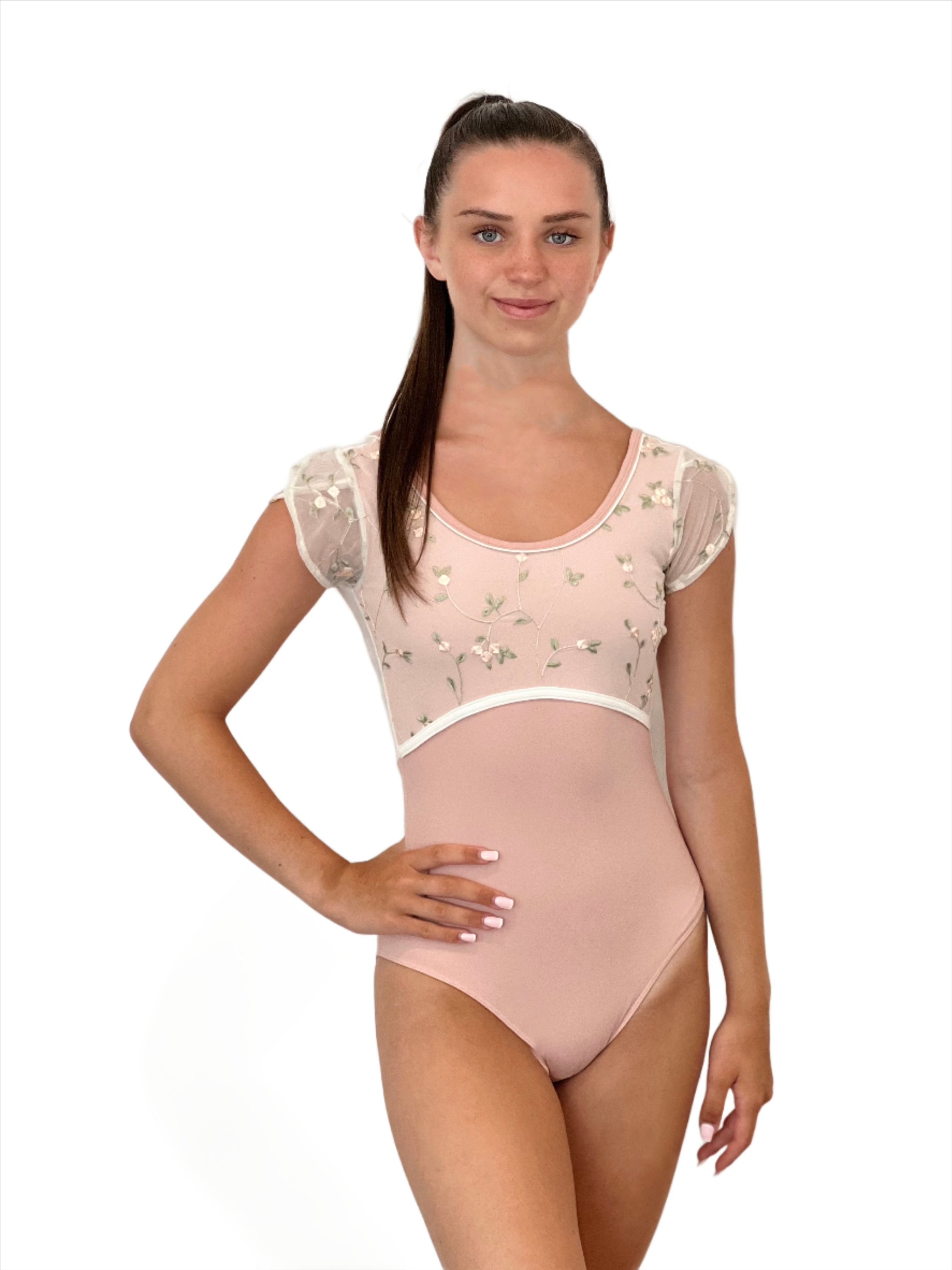 Embroidered floral bodice leotard in pink from The Collective Dancewear