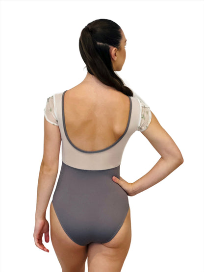 Rose embroidered ballet dance leotard in grey from The Collective Dancewear
