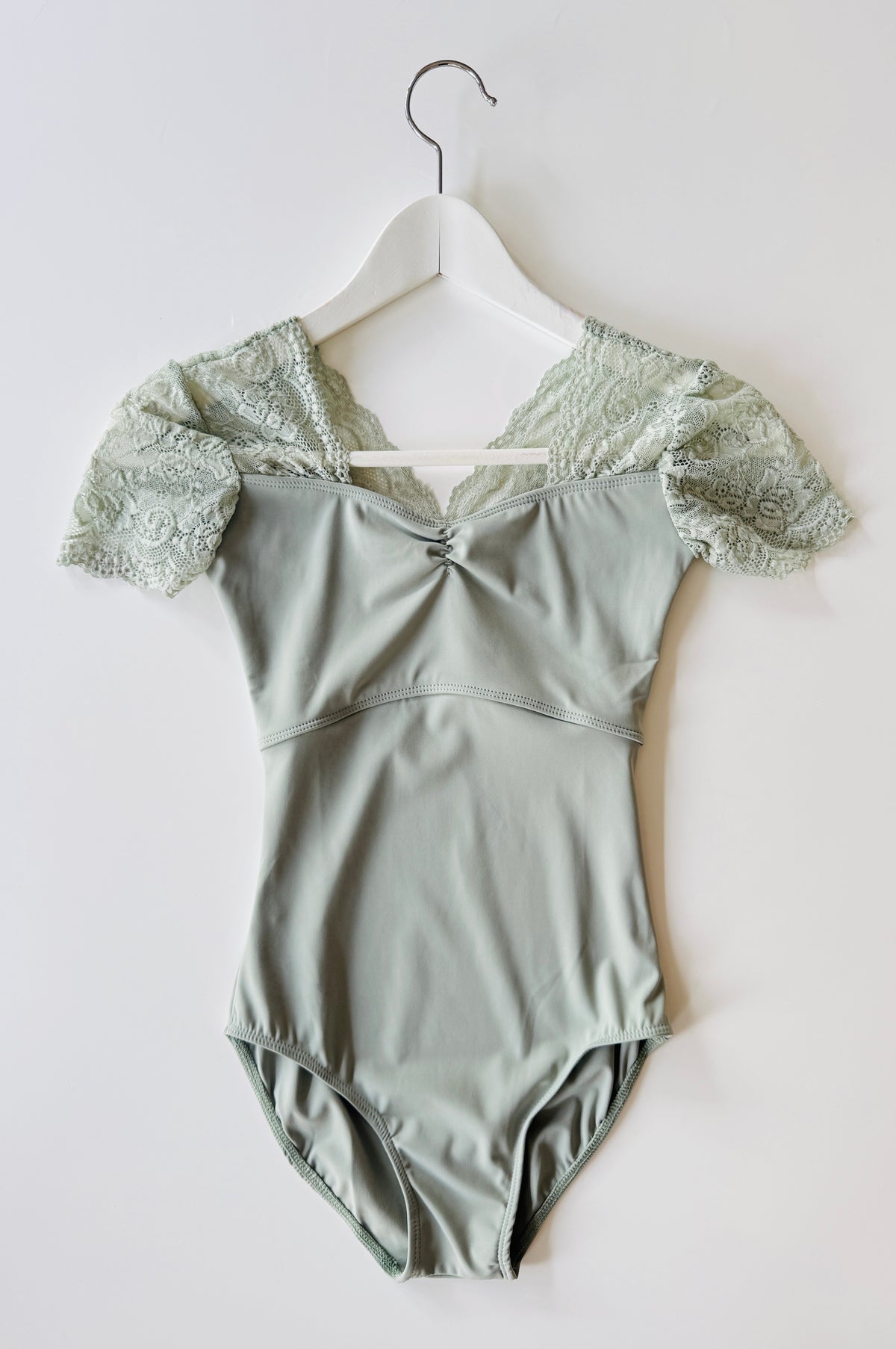 The Lace Short Sleeve Leotard - Sage