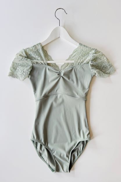 The Lace Short Sleeve Leotard - Sage