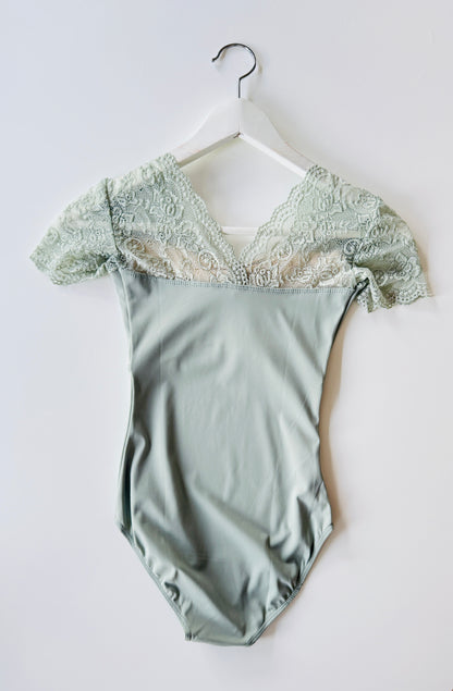 The Lace Short Sleeve Leotard - Sage