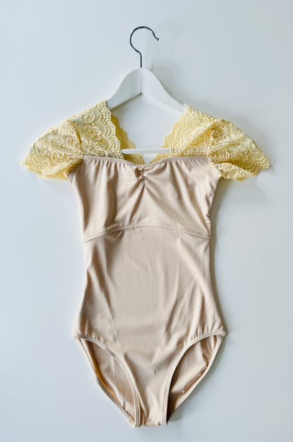 The Lace Short Sleeve Leotard - Cream
