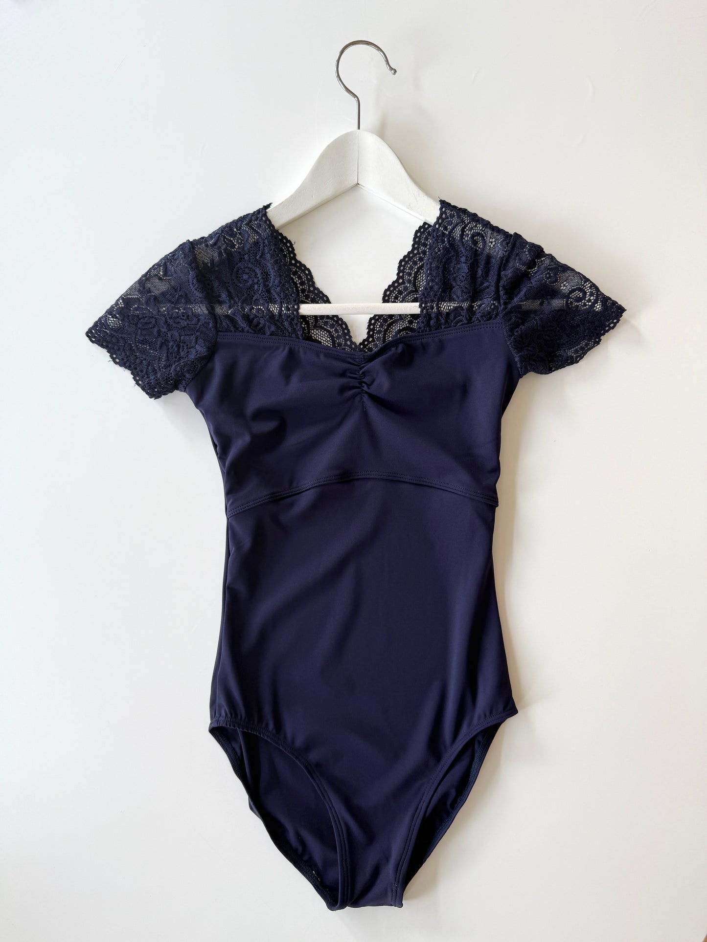 The Lace Short Sleeve Leotard - Navy