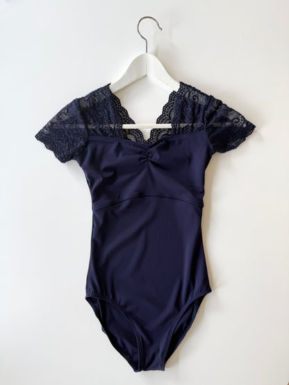 The Lace Short Sleeve Leotard - Navy