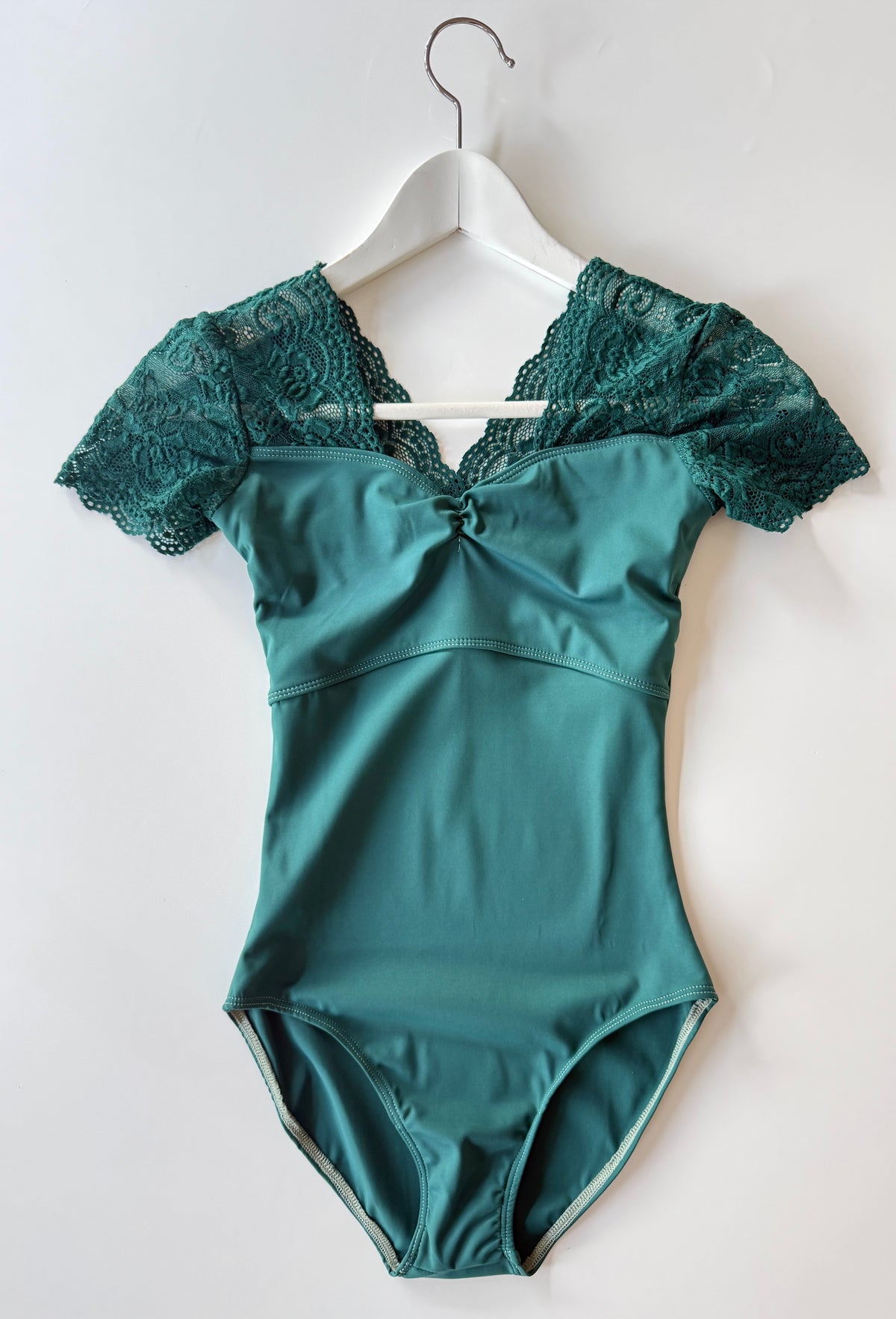 The Lace Short Sleeve Leotard - Dark Green