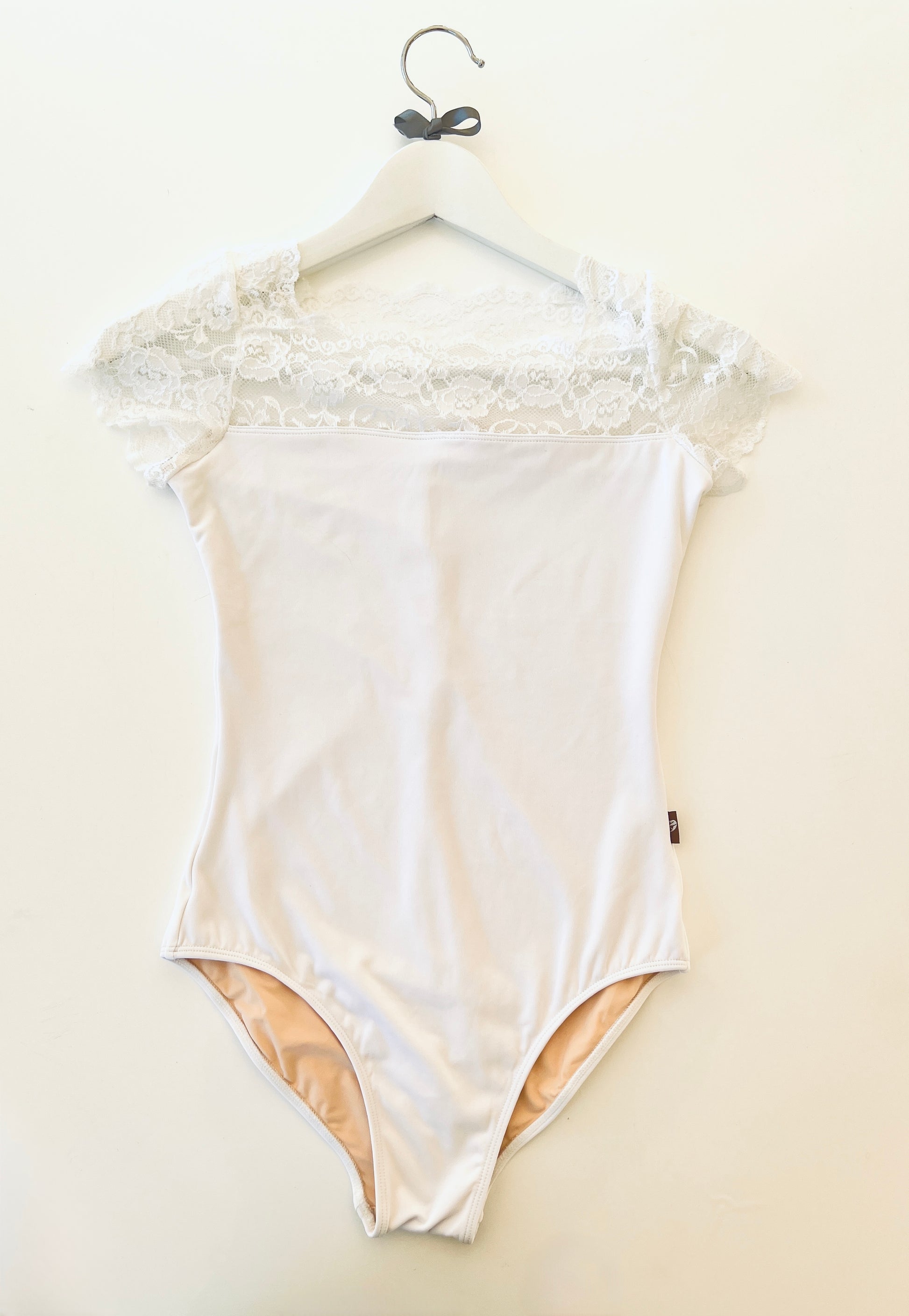 White lace top, square neck, cap sleeve leotard from The Collective Dancewear