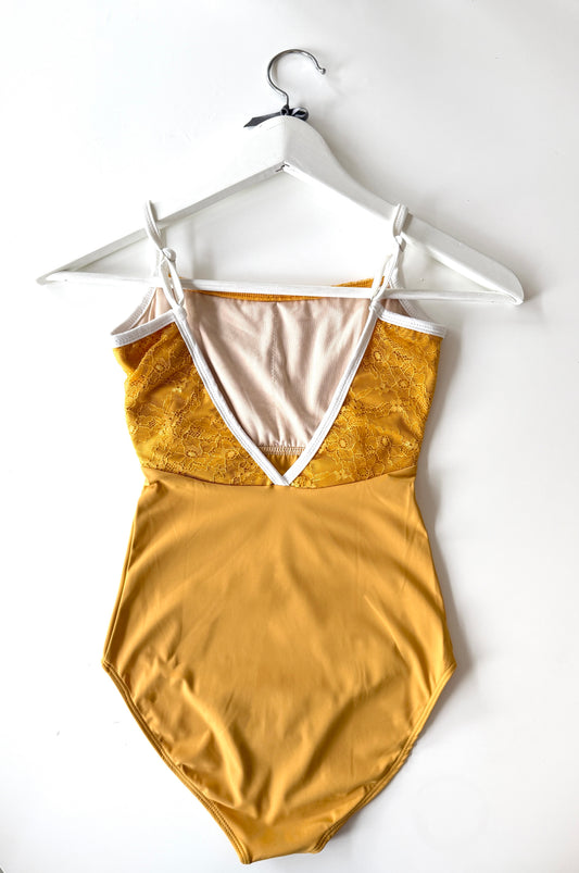 Lace Top Camisole Leotard - Yellow