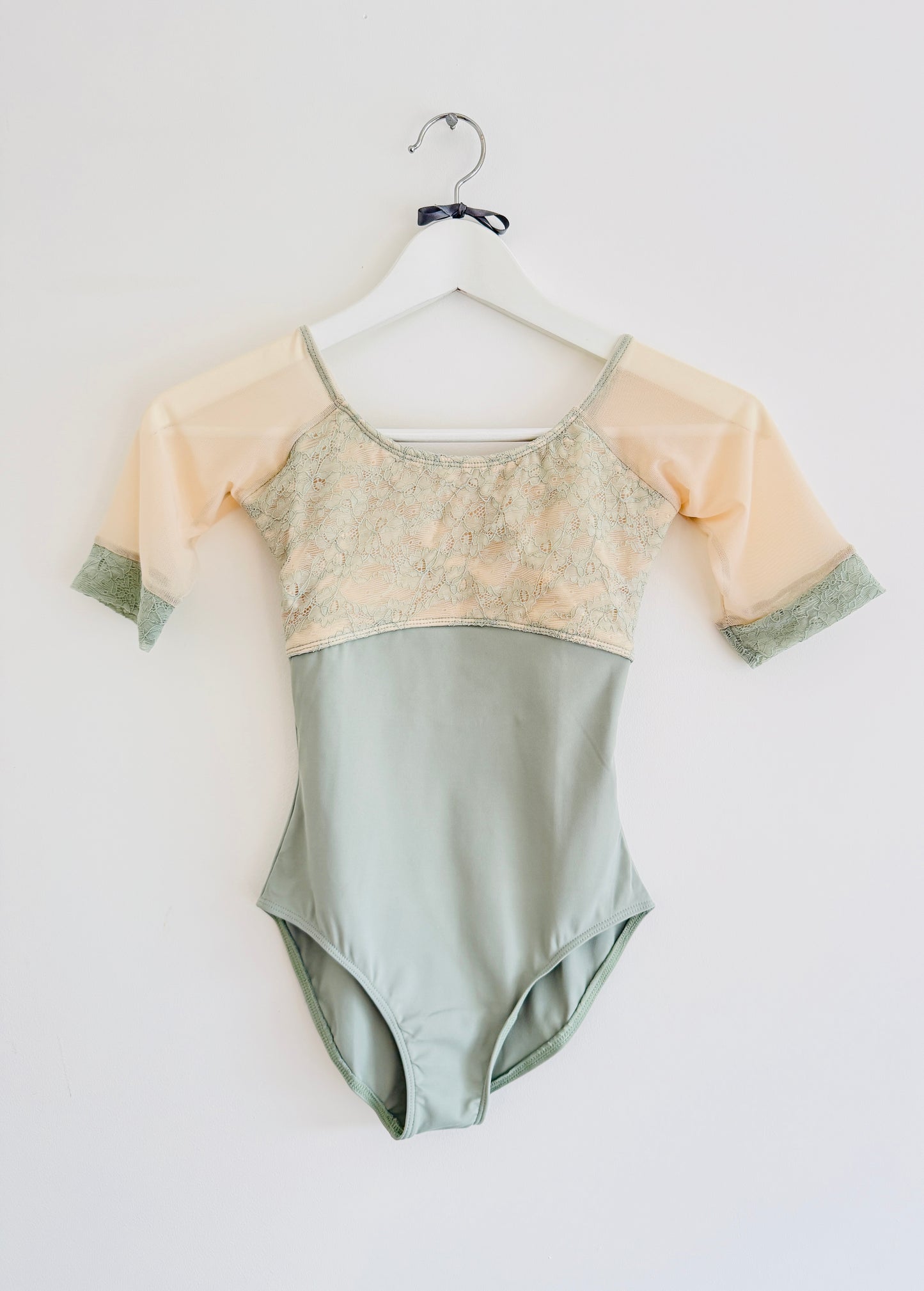 3/4 Sleeve Leotard with Embroidered Bust - Sage