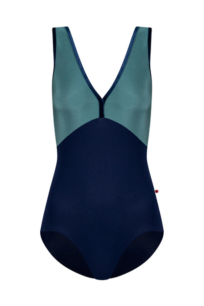 Yumiko Alicia V Neck Leotard - Cosmo & Frost Blue