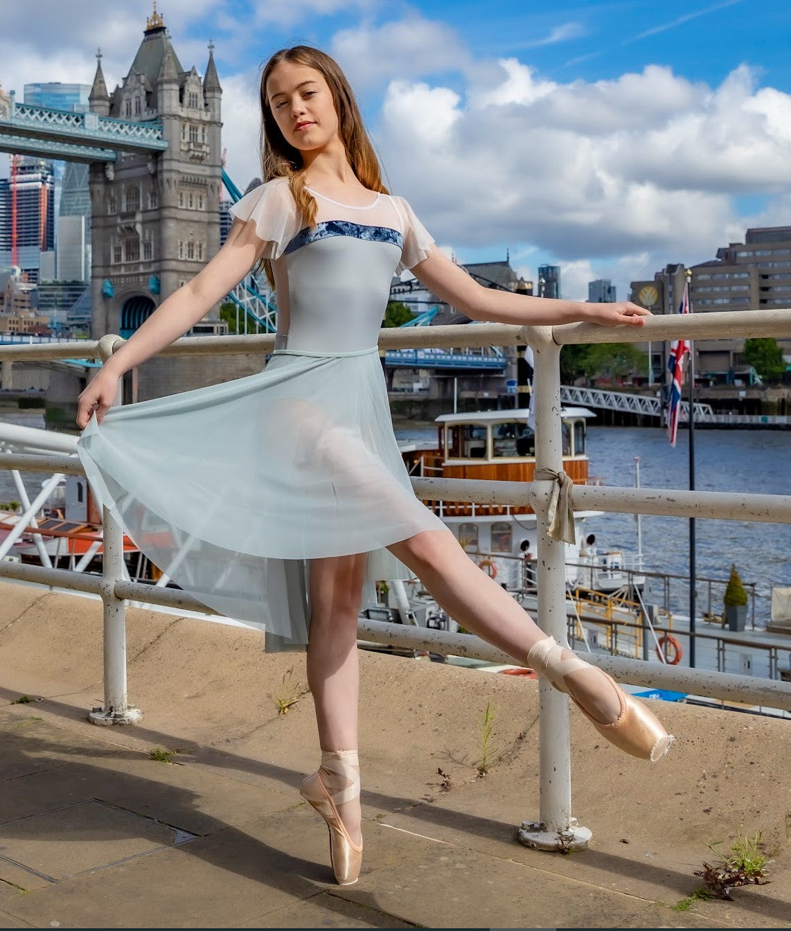 Princess Fluted Sleeve Leotard in soft blue perfect for dance from The Collective Dancewear