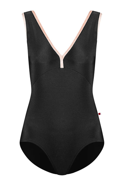 Yumiko Alicia V Neck Leotard - Black and Misty Rose