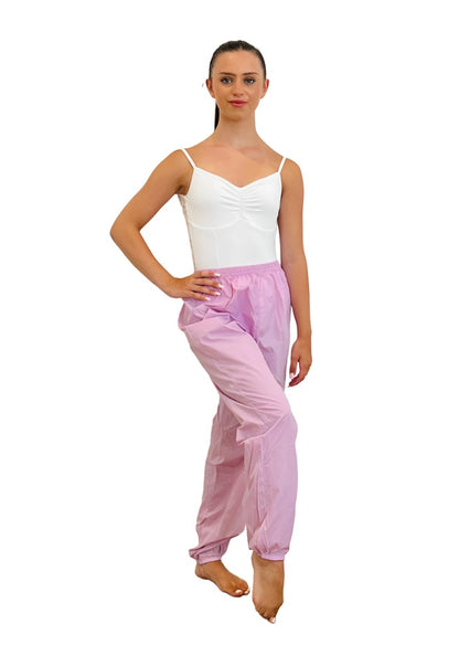 Trash Bag Pants, sauna pants, ripstop pants warrmup pants for ballet and dance -Rose Pink from The Collective Dancewear