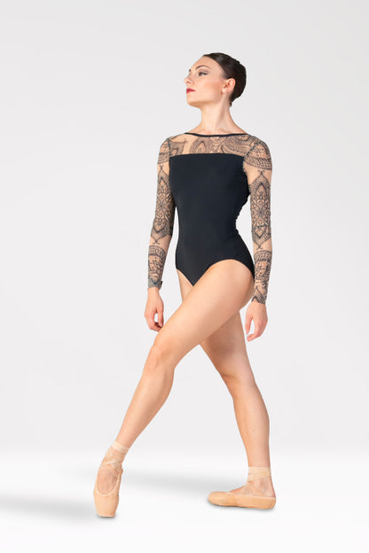 Harmony Long Sleeve Leotard with Printed Sleeves