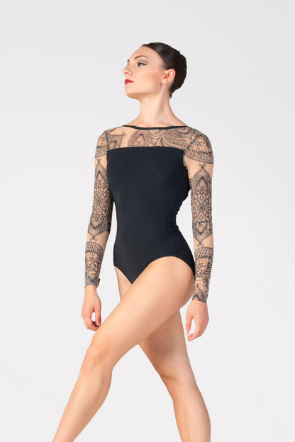 Harmony Long Sleeve Leotard with Printed Sleeves