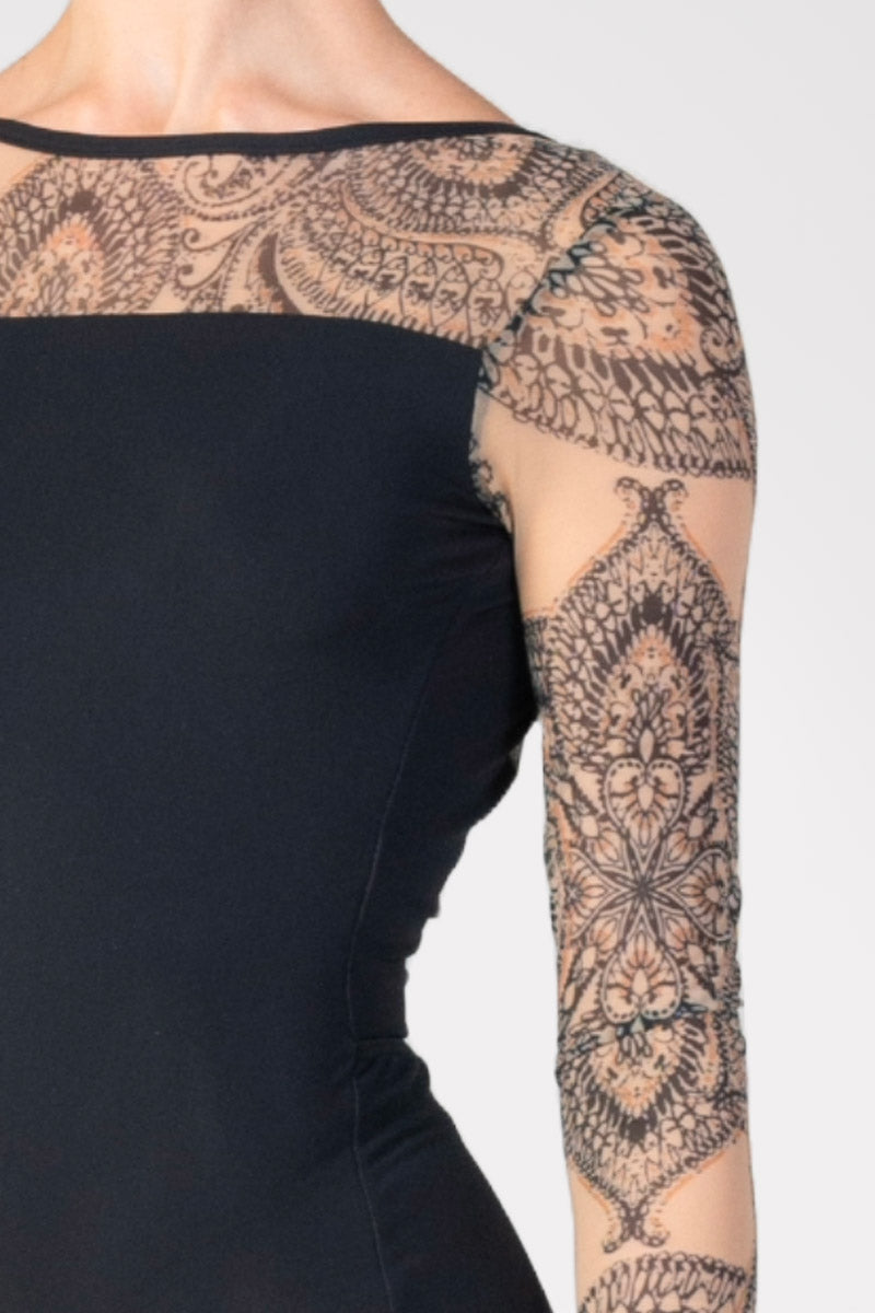 Harmony Long Sleeve Leotard with Printed Sleeves