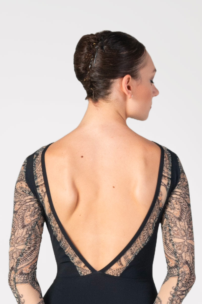 Harmony Long Sleeve Leotard with Printed Sleeves