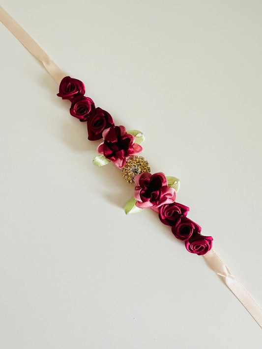 Bun Wrap - Burgundy Flowers with a Large Diamante - THE COLLECTIVE DANCEWEARBun Wrap - Burgundy Flowers with a Large DiamantemBun wrapTHE COLLECTIVE DANCEWEAR