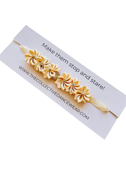 Bun Wrap - Cream Roses with Gold Rhinestone - THE COLLECTIVE DANCEWEARBun Wrap - Cream Roses with Gold Rhinestone#mBun wrapTHE COLLECTIVE DANCEWEAR