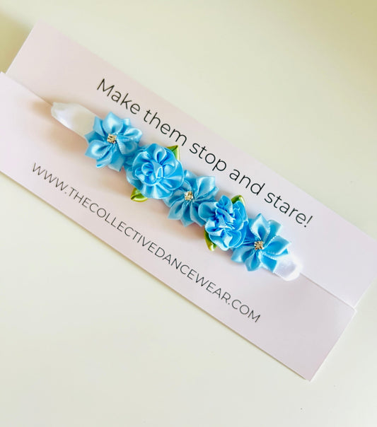 Bun Wrap - Sky Blue Flowers - THE COLLECTIVE DANCEWEARBun Wrap - Sky Blue FlowersmBun wrapTHE COLLECTIVE DANCEWEAR