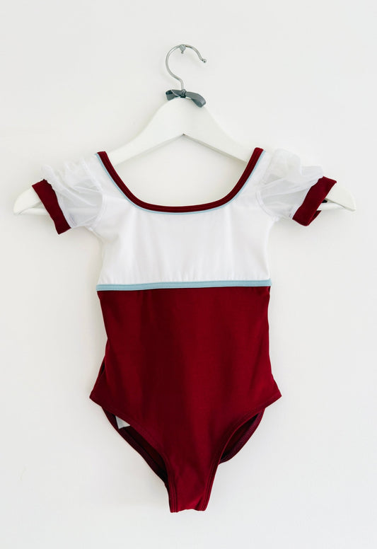 Dellalo Milano Penelope - Kids - Dark Red & White - Collective DancewearDellalo Milano Penelope - Kids - Dark Red & WhitemLeotardCollective Dancewear