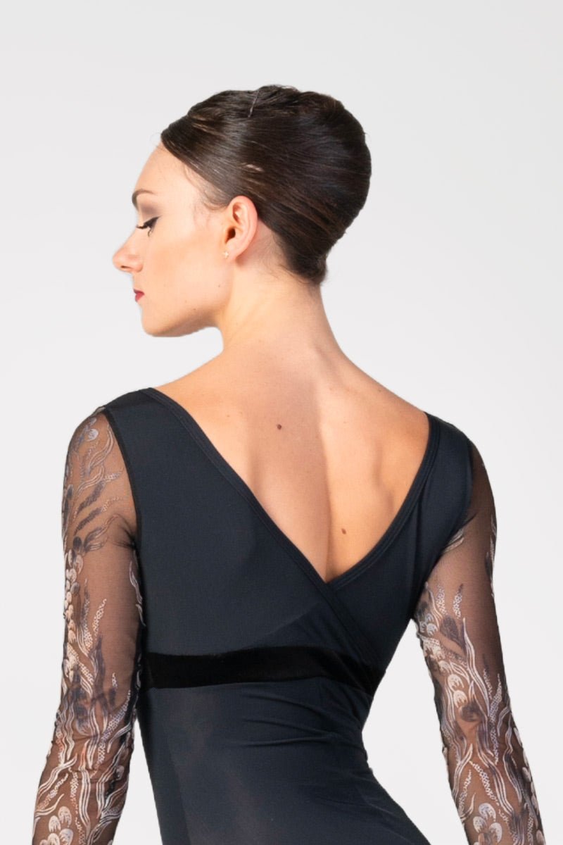 Harmony 3/4 Length Sleeve V-Neck Leotard With Printed Sleeves - Collective DancewearHarmony 3/4 Length Sleeve V-Neck Leotard With Printed Sleeves#mLeotardCollective Dancewear