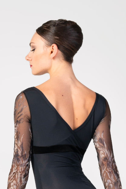 Harmony 3/4 Length Sleeve V-Neck Leotard With Printed Sleeves - Collective DancewearHarmony 3/4 Length Sleeve V-Neck Leotard With Printed Sleeves#mLeotardCollective Dancewear