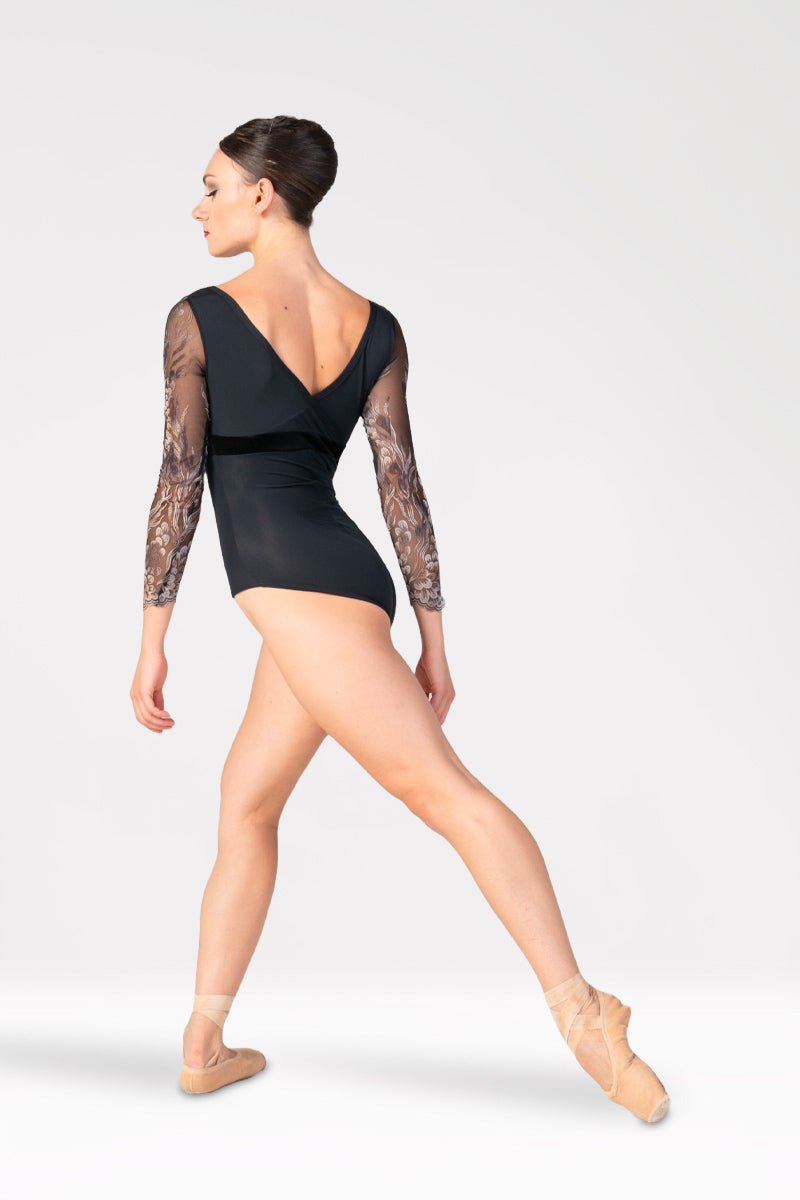 Harmony 3/4 Length Sleeve V-Neck Leotard With Printed Sleeves - Collective DancewearHarmony 3/4 Length Sleeve V-Neck Leotard With Printed Sleeves#mLeotardCollective Dancewear