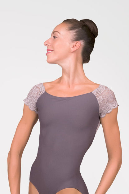 Harmony Cap Sleeve Leotard With Lace Back - Dark Taupe - Collective DancewearHarmony Cap Sleeve Leotard With Lace Back - Dark Taupe#mLeotardCollective Dancewear