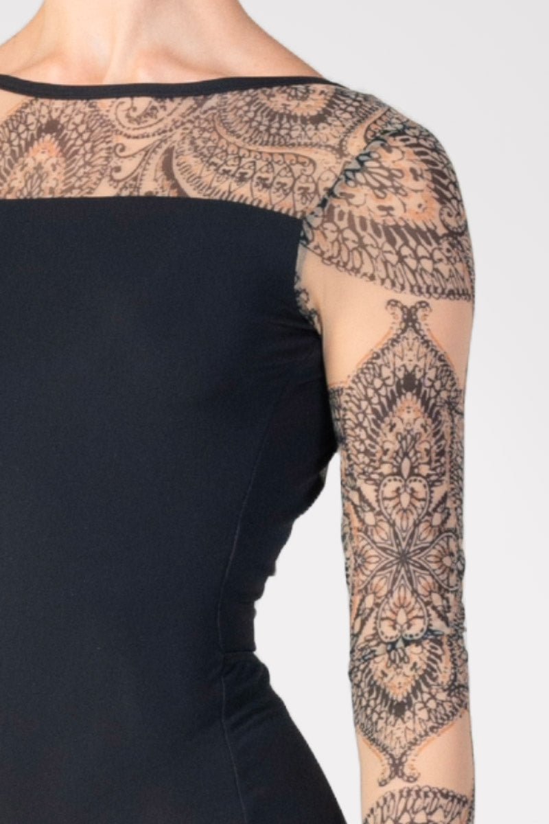 Harmony Long Sleeve Leotard with Printed Sleeves - THE COLLECTIVE DANCEWEARHarmony Long Sleeve Leotard with Printed SleevesmLeotardTHE COLLECTIVE DANCEWEAR
