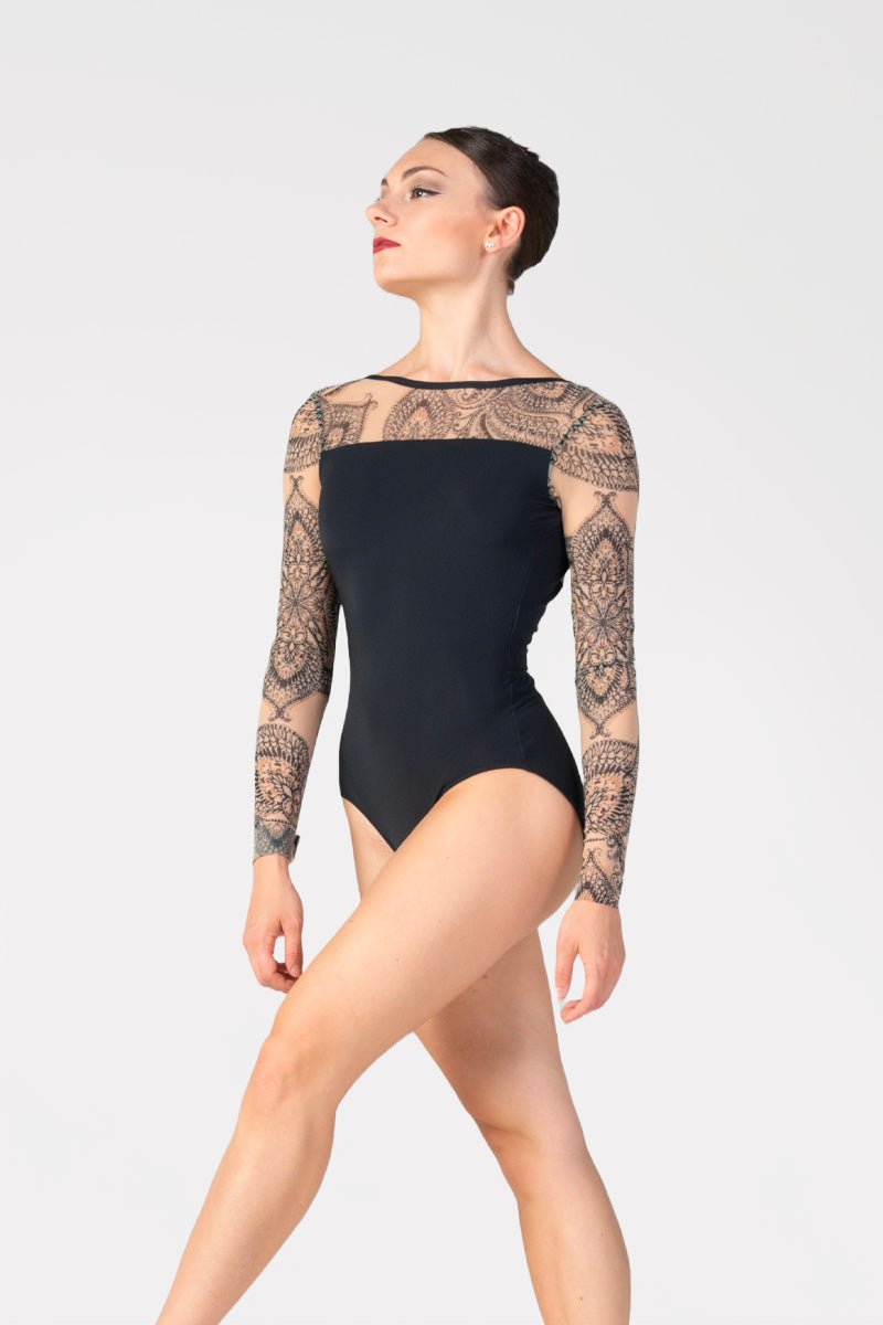Harmony Long Sleeve Leotard with Printed Sleeves - THE COLLECTIVE DANCEWEARHarmony Long Sleeve Leotard with Printed SleevesmLeotardTHE COLLECTIVE DANCEWEAR