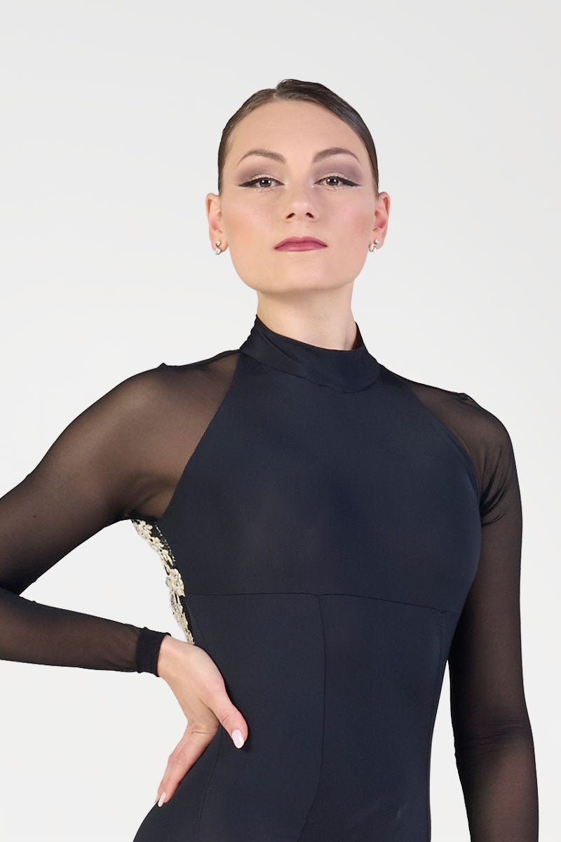 Harmony Long Sleeve Leotard with White Embroidered Lace Back - THE COLLECTIVE DANCEWEARHarmony Long Sleeve Leotard with White Embroidered Lace BackmLeotardTHE COLLECTIVE DANCEWEAR